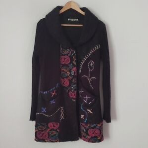 Liquid By Sioni Wool Mohair Cardigan Large Embroidered Sweater Coat